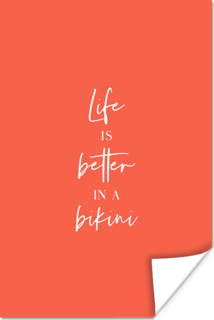 MuchoWow Poster Das Leben ist besser im Bikini - Orange - Zitat 20x30 cm - Papierdruck