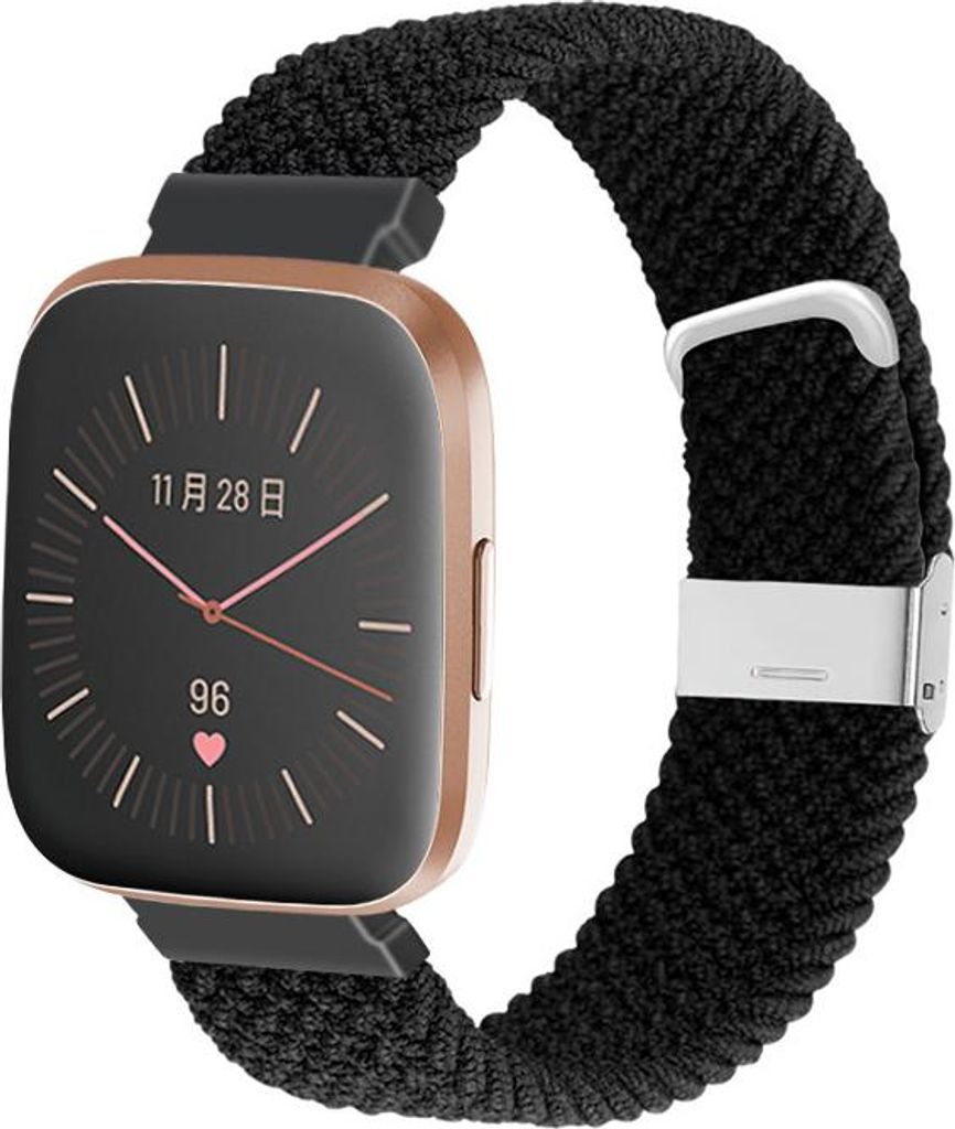 Nylon Smartwatch Armband - Passend für Fitbit Versa / Versa 2 geflochtenes Armband - schwarz - Strap-it Uhrenarmband / Armband / Armbänder