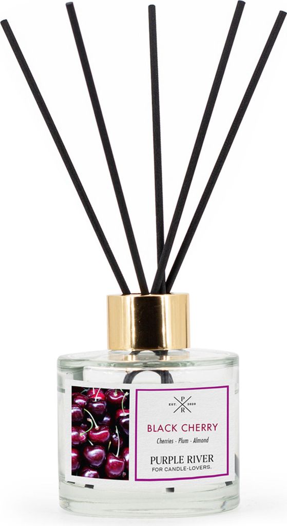 Reed Diffuser, Aroma Diffuser, Duftöl Diffuser | Black Cherry | 100 ml, Glas, ohne Flamme & Strom, für Wohnzimmer