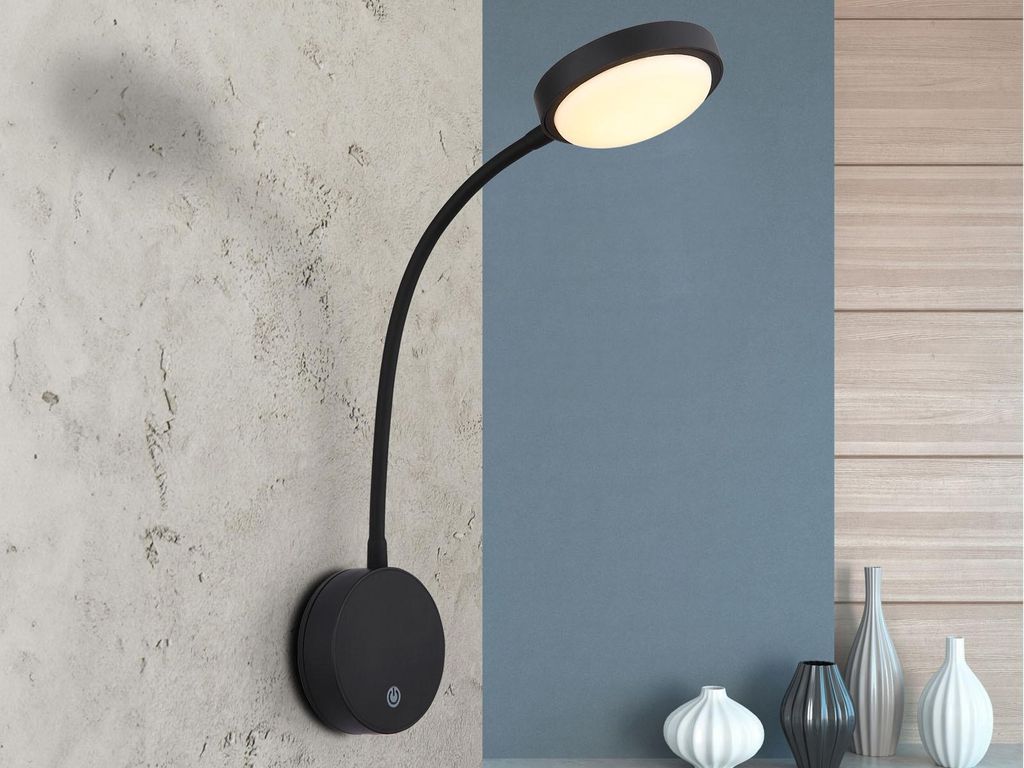 LED Akku Wand Leselampe Schwarz zum Kleben, dimmbar & USB aufladbar, Höhe 45cm