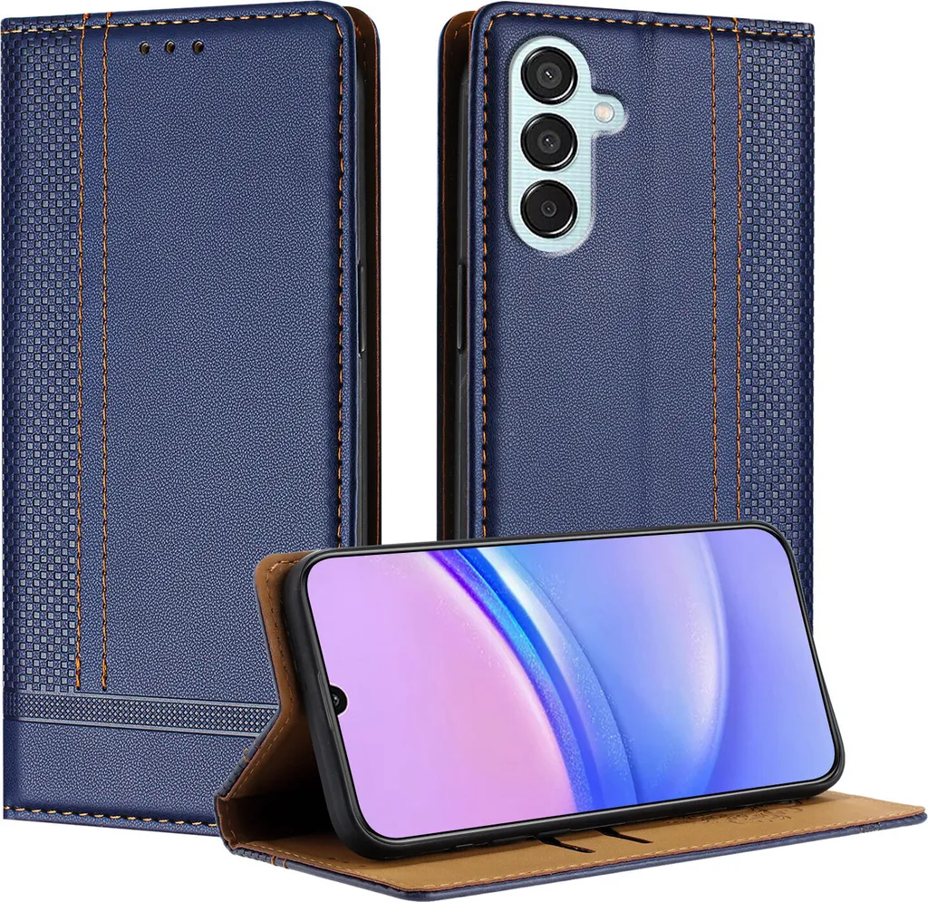 Custodia per Samsung Galaxy M15 in pelle con funzione di supporto blu