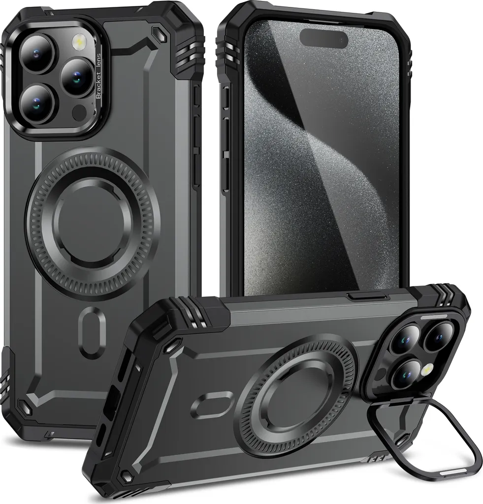 Custodia GaoBao Per IPhone 15 Pro Max Con Supporto Ad Anello E MagSafe | Design Ondulato Antiscivolo Titanio Desertico