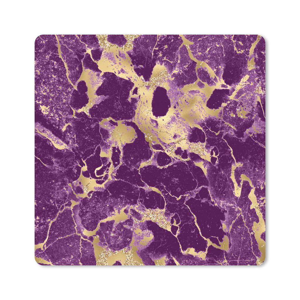 MuchoWow Mauspad Mousepad Marmor - Gold - Lila - Chic 20x20 cm - Mousepads - Maus Mat - Pad - Mausunterlage - Desk Mat - Bureauartikeln