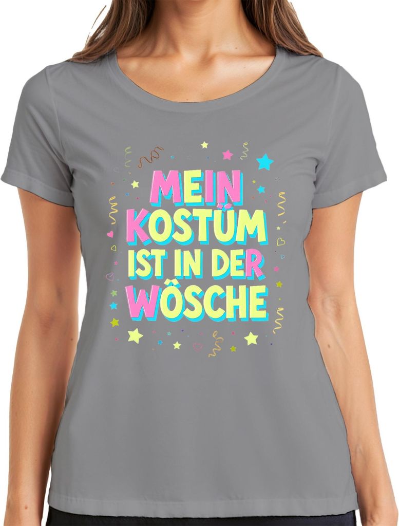 MEIN KOSTÜM IST IN DER WÖSCHE Karneval Fasching Halloween Lustig Damen T-Shirt, Grau, L