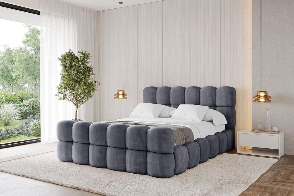 ALTDECOR Polsterbett mit Bettkasten, Fußteil und Lattenrost, Bett mit Kopfteil, Boxbett ohne Matratze, Doppelbett mit Stauraum - LEYA-Z 200x200 Du...