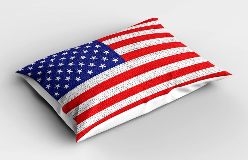 ABAKUHAUS USA Kopfkissenbezug, Vierter Juli Unabhängigkeitstag Leinwand, die Retro Vintage Land Pastellfarbe schau, 40x80 cm, Weiß Blau Rot