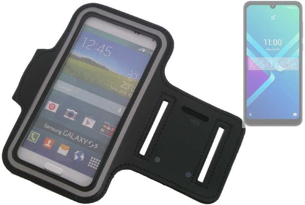 Kompatibel mit Wiko Y82 Neopren Jogging Armband Sportarmband Oberarmband schwarz kompatibel mit Wiko Y82 mit Reflektor Streifen. Fitness Lauf Armband