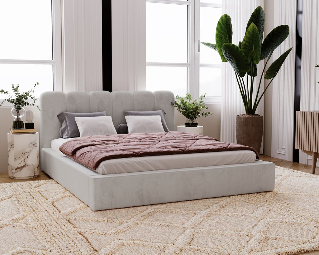 Diana Doppelbett 140x200 - Velvet, Samtstoff, Doppelbett mit Bettkasten, Lattenrost - Polsterbett Hellgrau (Amor Velvet 4318)