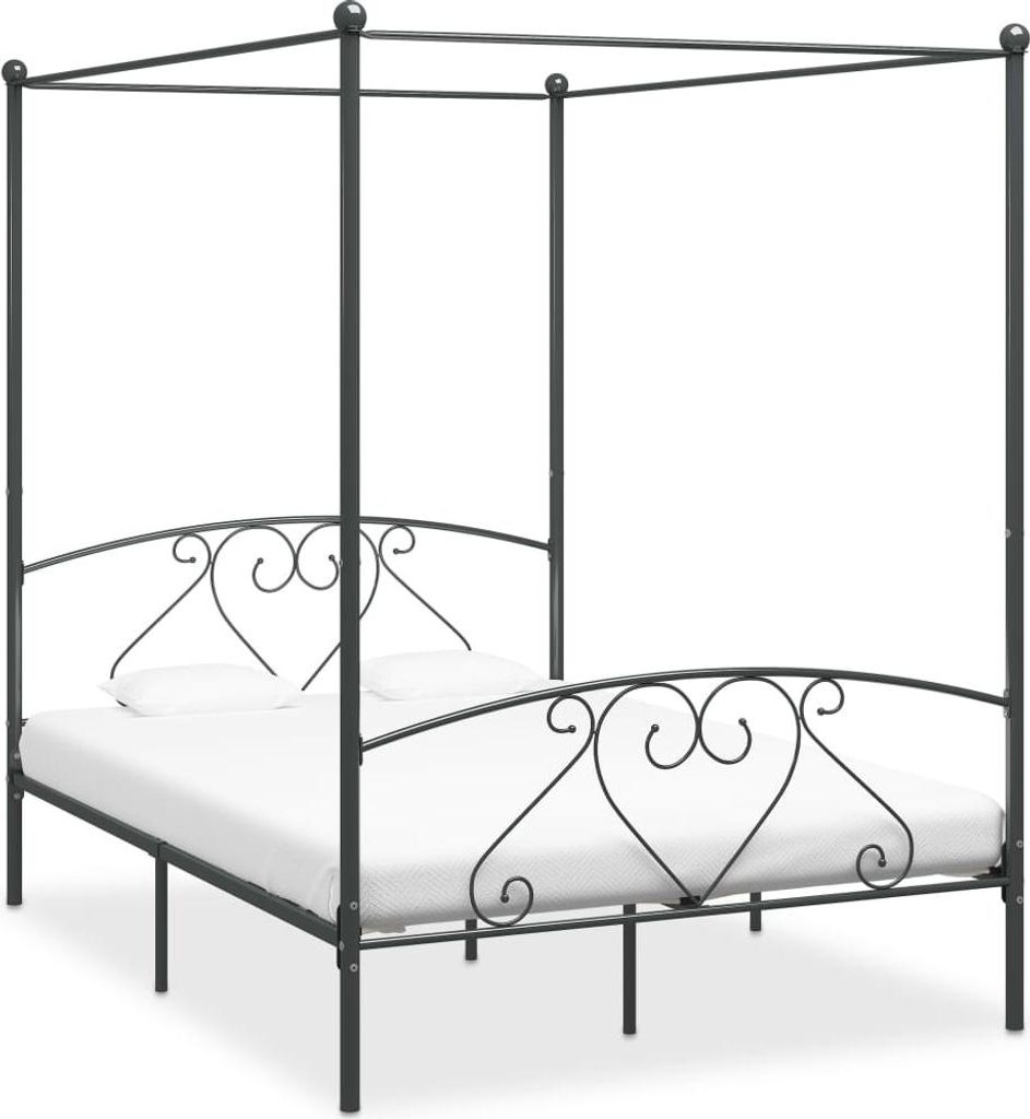vidaXL Rám postele s baldachýnom Grey Metal 140 x 200 cm Obrázok produktu 