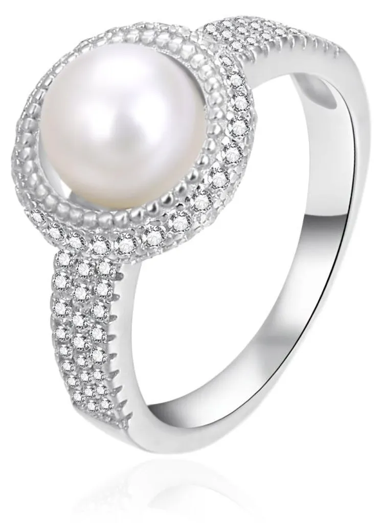Bague en argent étincelante avec perle véritable AGT-R10W - Taille 54