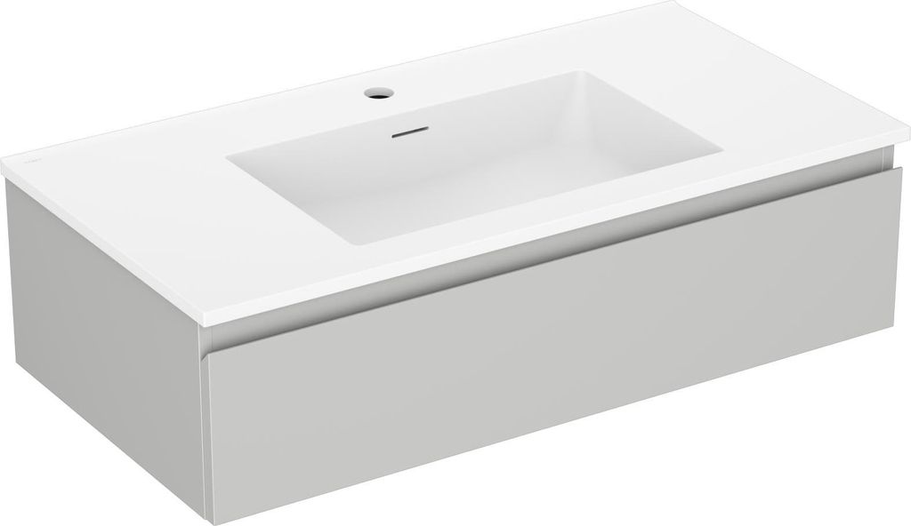 Mexen Orio Badezimmerunterschrank 90 cm mit Waschbecken Otis, 1 Schublade, grau matt/weiß matt - 91A10-09023-1-BF62-W18M01