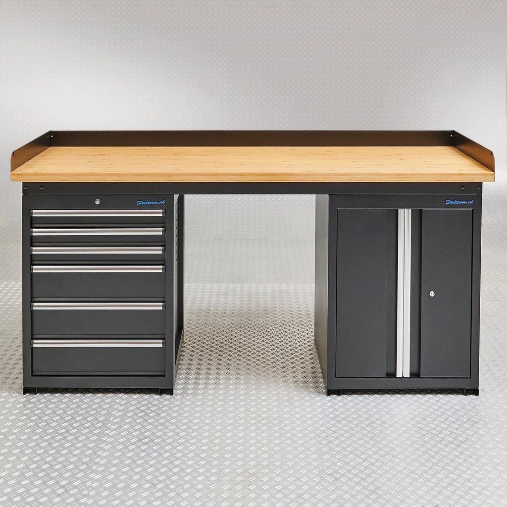 Werkbank PRO - Bambus - 6 Schubladen - Werkzeugschrank - 200 cm