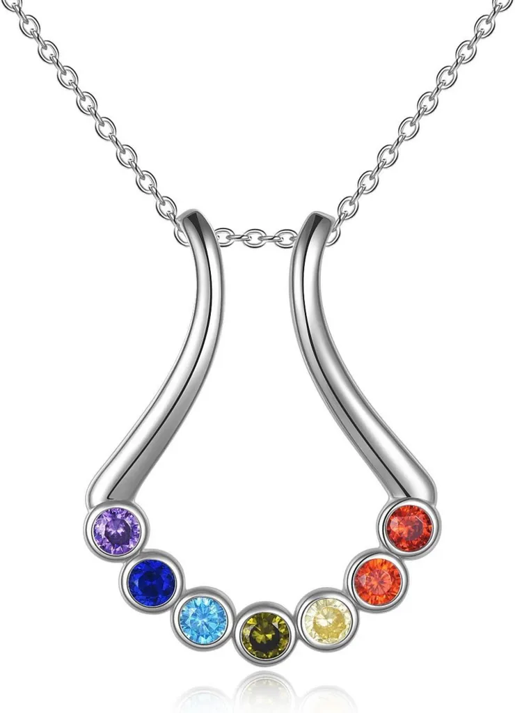 Collier Support d'Anneau en Argent Sterling 925 avec 7 Chakras et Cristaux