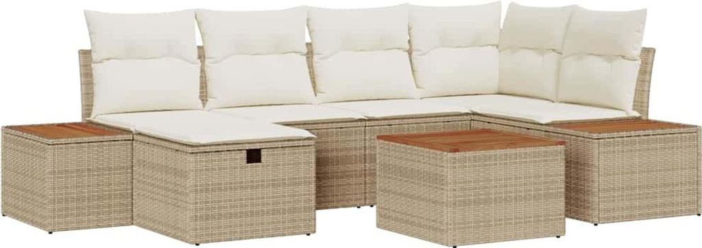 vidaXL Gartensofa-set mit Kissen mit Speicher 7 pcs Beige Poly-Rattan