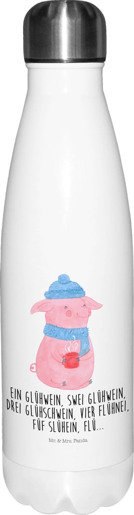 Mr. & Mrs. Panda Trinkflasche Schweinchen Glühwein - Weiß - Geschenk, Spruch, Sportflasche, Betrunken, trinkflaschen, isolierflaschen, Wasserflas...