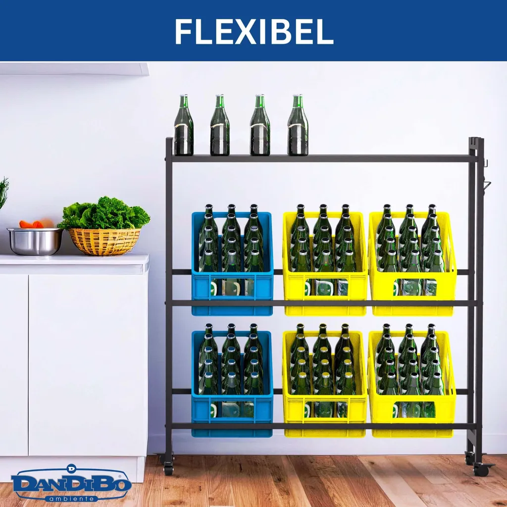 Support à Bouteilles DanDiBo 6 Caisses - Gain de Place avec Roulettes Noir
