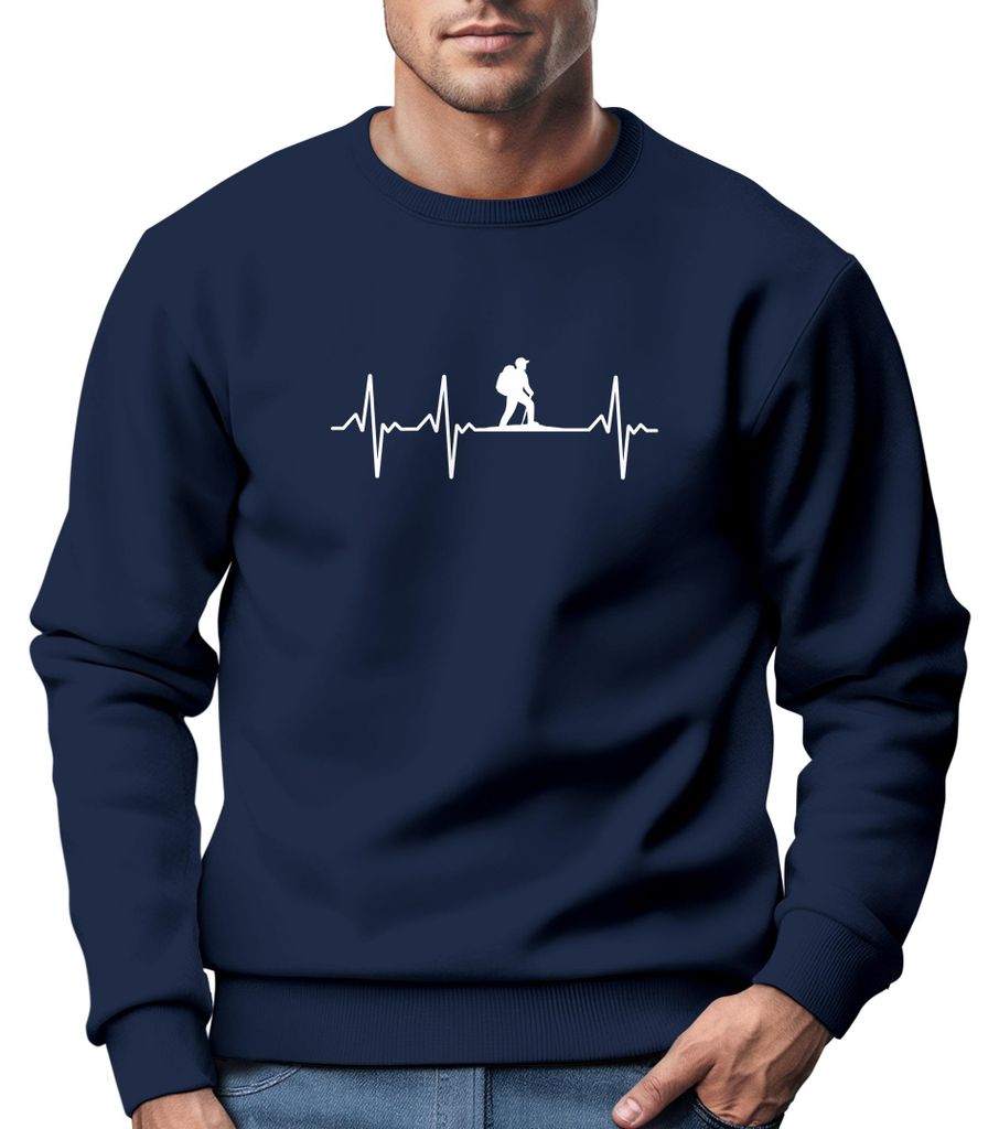 Sweatshirt Herren Wanderer Herzschlag Outdoor Natur Rundhals-Pullover Fashion Streetwear Neverless navy XXL