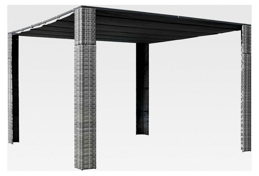 Pavillon mit Schiebedach | PE-Rattan & Stahl | Grau-Anthrazit | 300x300x220cm | Sonnenschutz für Garten und Außenbereich