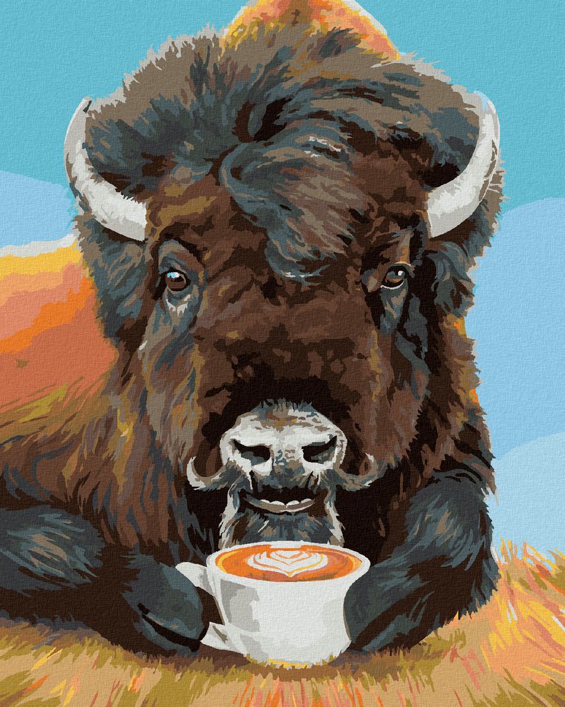 Zuty - Malen nach Zahlen - BISON UND KAFFEE (HOLLY SIMENTAL), 40x50 cm, mit Keilrahmen (bereits gespannt)
