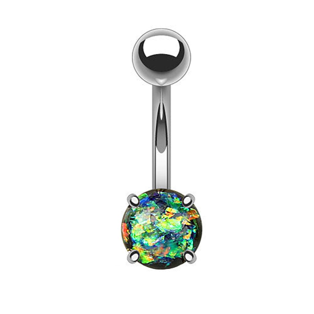 Taffstyle Bauchnabelpiercing Bauchnabelpiercing Stecker Edelstahl mit eingefassten Glitter Opal, Dunkelgrün