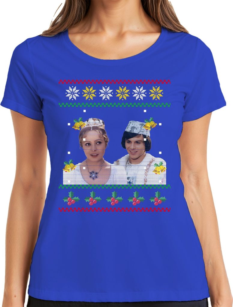 Drei Haselnüsse für Aschenbrödel - Ugly Christmas Sweater Weihnachten Damen T-Shirt, Blau, L