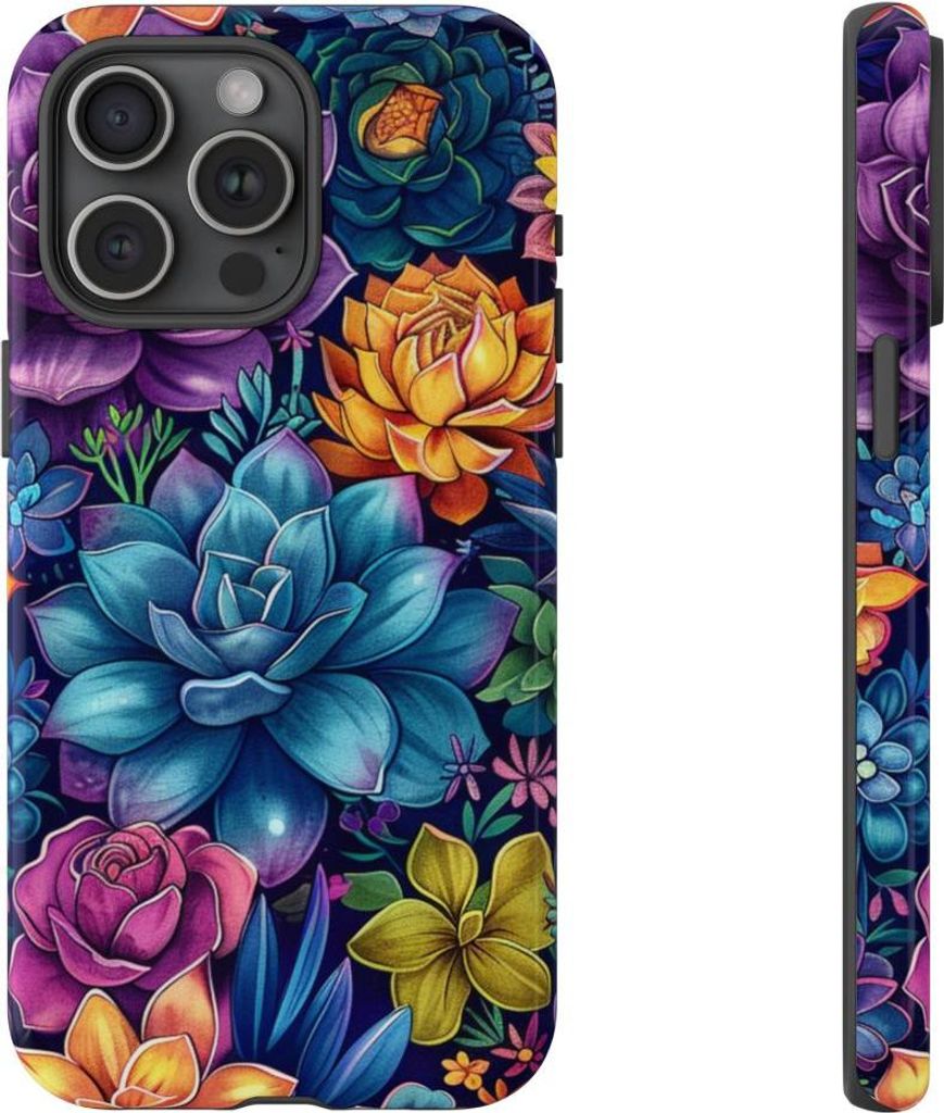 Buntes Sukkulenten- und Blumenmuster – Hülle Kompatibel mit iPhone 15 Pro Max