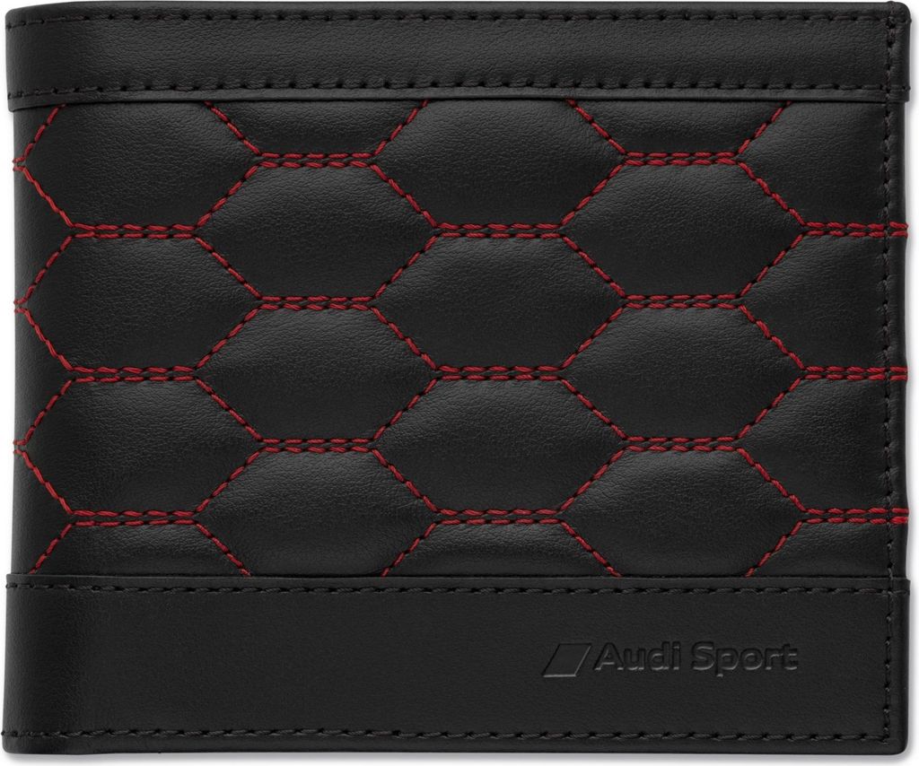 Original Audi Sport Geldbörse Leder, Herren, schwarz rot, Geldbeutel Geldbörse Portemonnaie