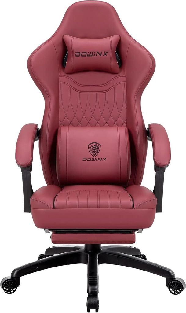Gaming Stuhl mit Frühling Kissen,Racing Gamer Stuhl mit Massage, Ergonomischer Gaming Sessel mit Fußstütze Bürostuhl Kunstleder Rot
