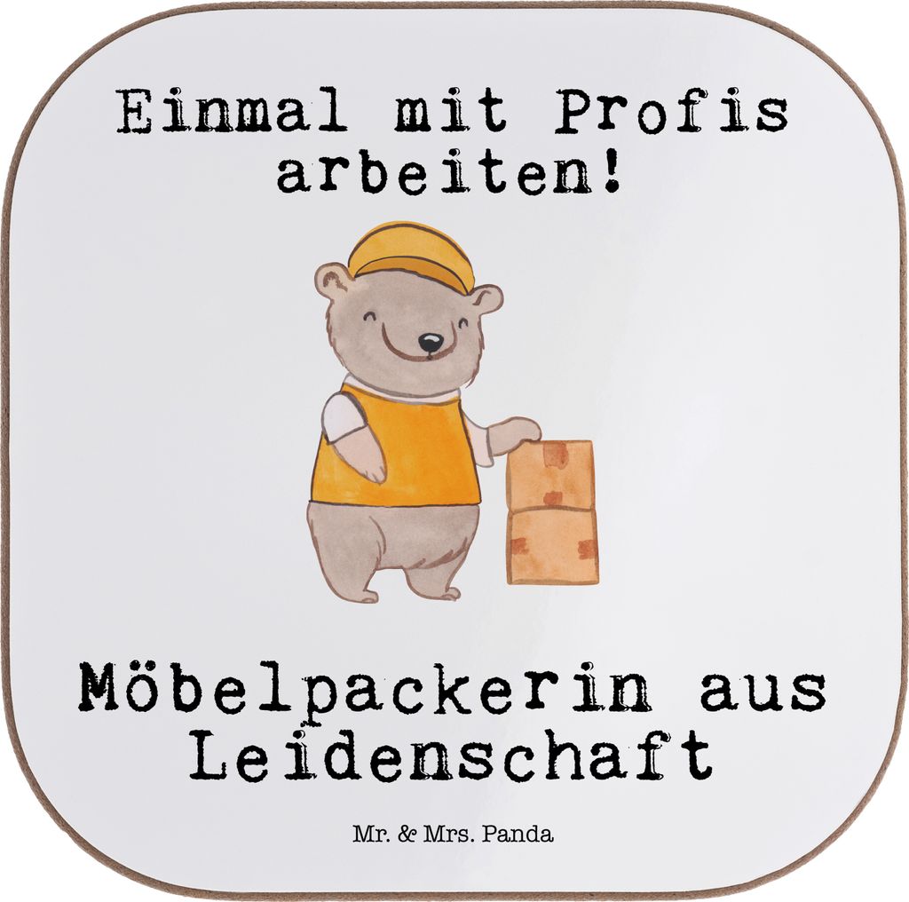 Mr. & Mrs. Panda Tassenuntersetzer Möbelpackerin Leidenschaft - Weiß - Geschenk, Untersetzer Tasse, Spruch, Lustig, Glas, Umzugsfirma, Tischunter...