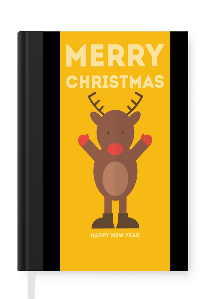 MuchoWow Notizbuch Tagebuch Haushaltsbuch Notebook A5 Weihnachten - Zitate - Illustration - Rentier - Frohe Weihnachten - Gelb - Notizblock - Not...