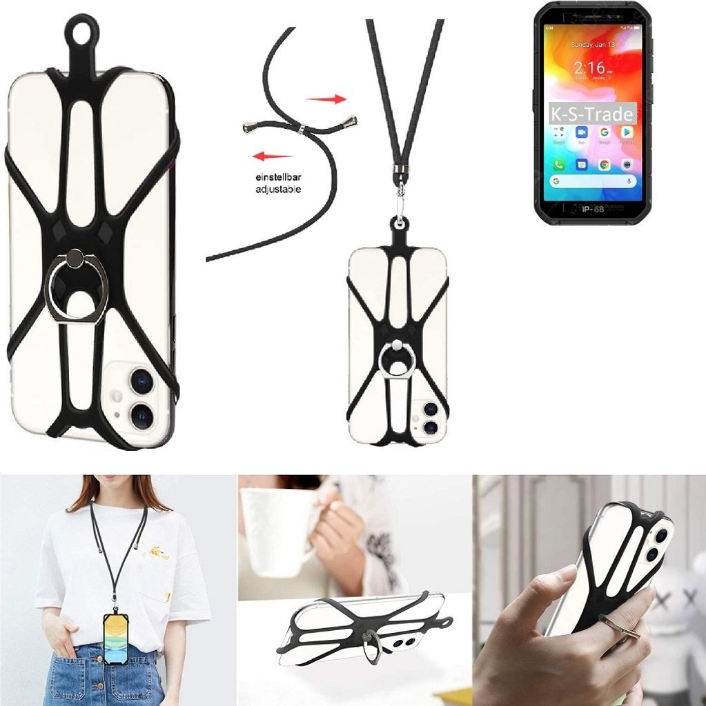 K-S-Trade 3in1 Handykette Handyband Handykordel Halsband Smartphone-Ring Handy-Ring kompatibel mit Ulefone Armor X7 Fingerhalterung Handyring