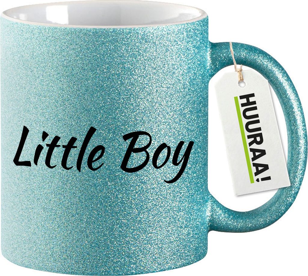 Huuraa Glitzertasse Little Boy Schriftzug 330ml Blau Keramik Kaffeebecher Geschenkidee