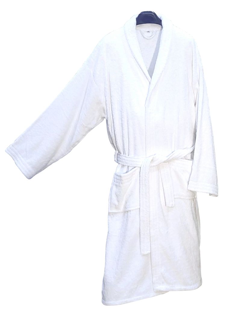 Bademantel Hotel Terry weiss Uni Baumwolle Saunamantel Morgen Mantel Damen & Herren Größe: XXL