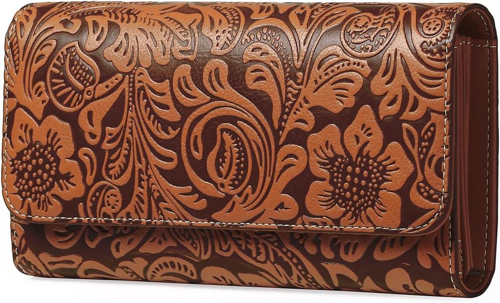 Geldbörse Damen Groß aus Leder, Portemonnaie mit RFID Blocking, großer Kapazität, 13 Kartenfächern, Reißverschlussfächern und edlem Vintage-...
