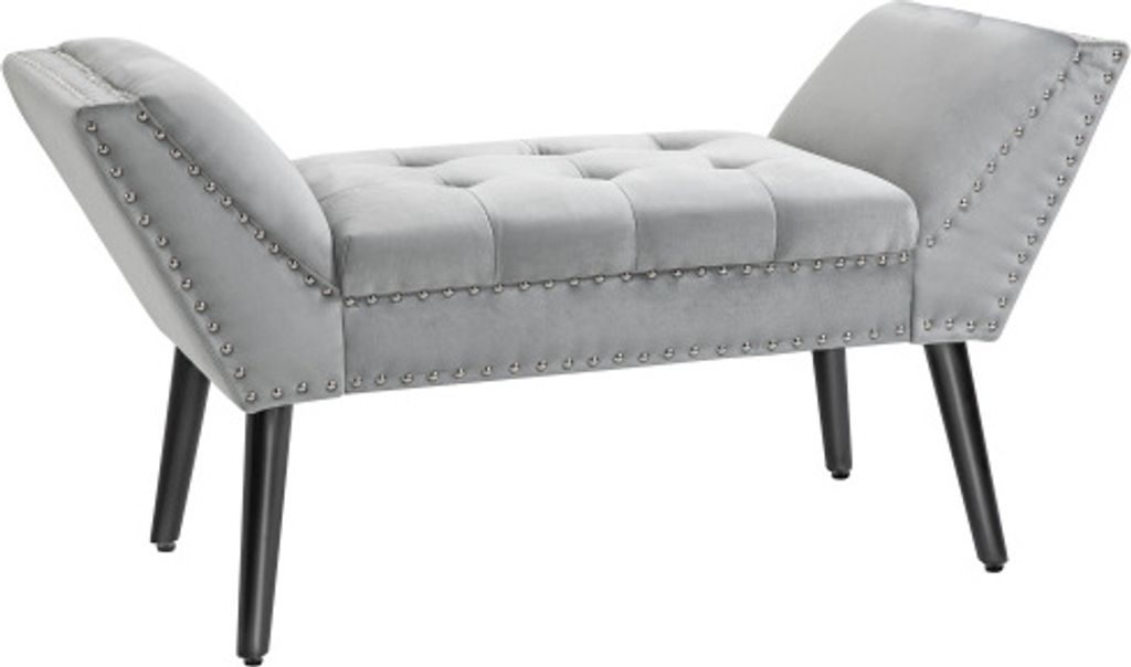 Sitzbank 114x46x56cm Polsterbank Modern Bettbank Mit Knoepfen Aus Gummiholz Samt Hellgrau Fuer Flur Wohnzimmer Gartenbank Bank Ruhebank