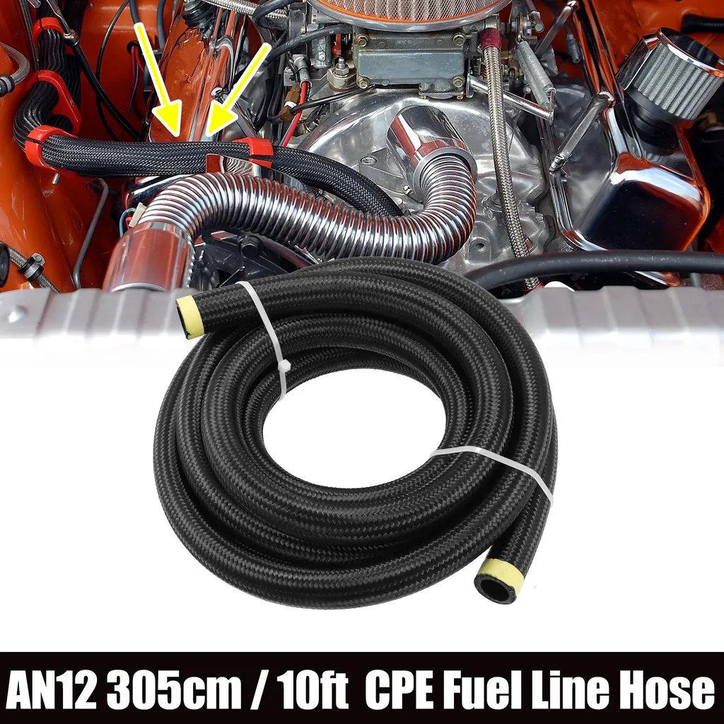 Tuyau de carburant AN12 flexible tressé 3m pour système d'huile auto noir