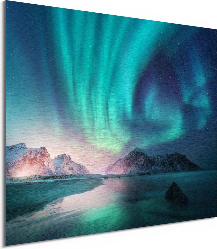 DEQORI Alu-Dibond Bild Silber 80x60 cm 'Das Nordlicht der Lofoten' Wandbild Metall dünn