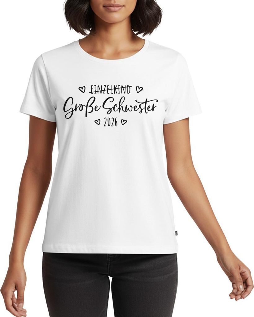 Spreadshirt Große Schwester 2026 Einzelkind Ende Herz Frauen Premium T-Shirt, S, Weiß