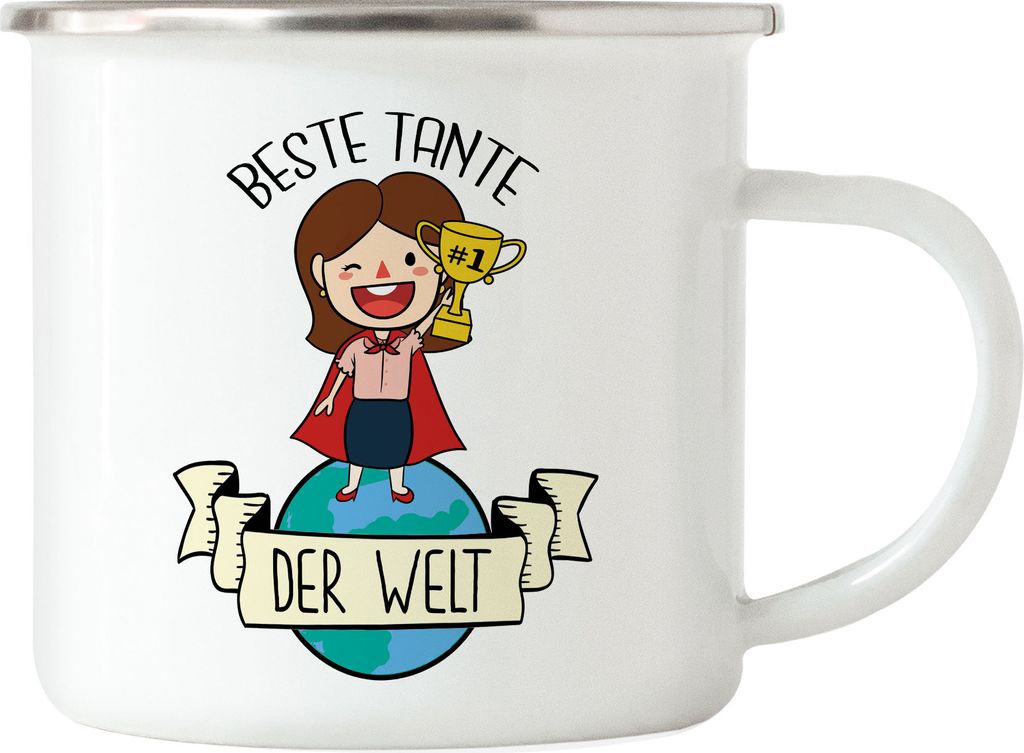 Beste Tante der Welt Pokal Emaille Tasse Lustig Geschenkidee Geschwister Geburtstag Nichte Neffe
