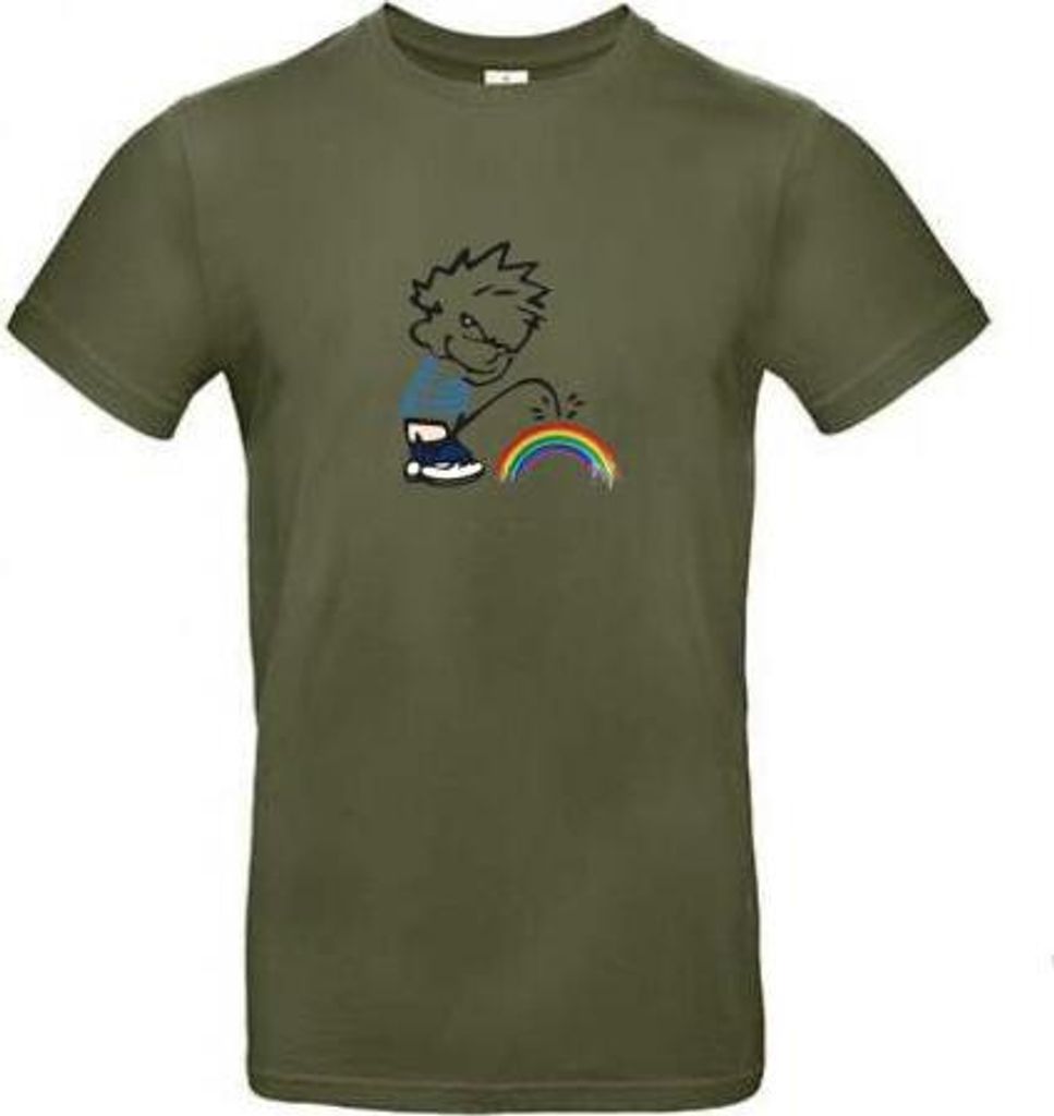 T-Shirt mit Print - Pinkelmännchen auf Regenbogen - 85171 Oliv Gr. S-2XL Größe - XL