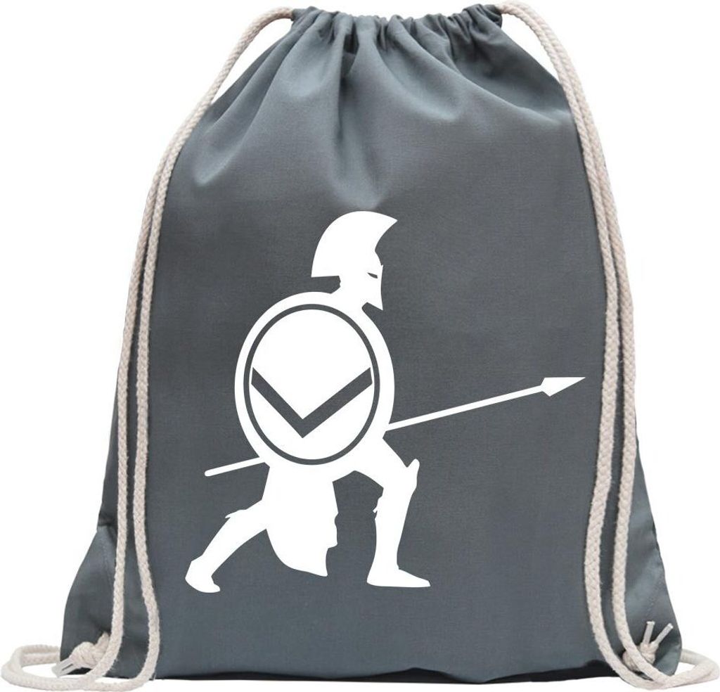 Kiwistar - Turnbeutel - stahlgrau - Spartaner Sparta Kämpfer I - Fun Rucksack Sport Beutel Gymsack Baumwolle mit Ziehgurt