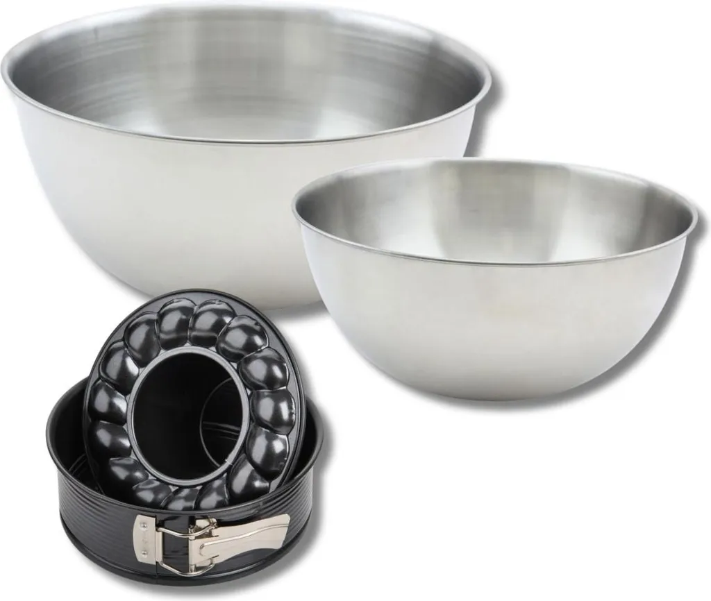 Kit pâtisserie complet : Moule à gâteau 18 cm et bols en inox mélangeurs