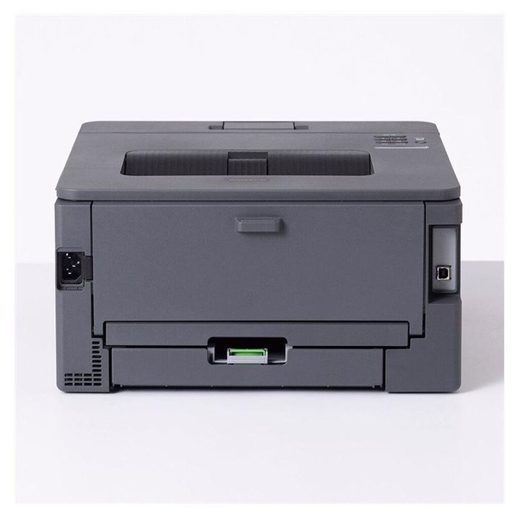 A gray Brother laser printer is shown from the front on a white background.