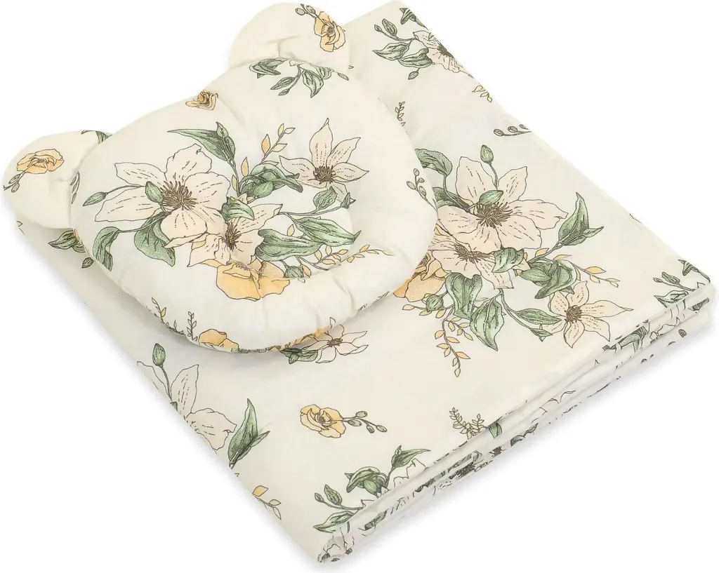 Parure de lit bébé Björn beige : couverture rembourrée et oreiller ergonomique