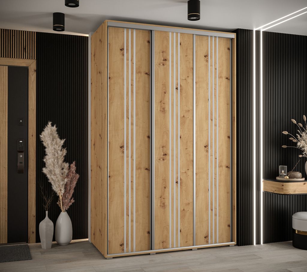 Kleiderschrank YVONA 6 - 150/60 cm, Eiche handgefertigt / Silber