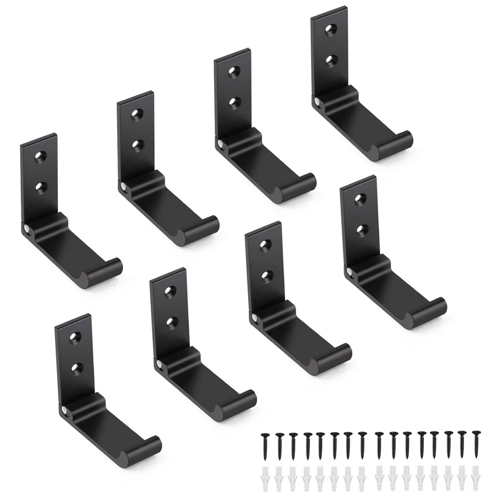 Lot de 8 Crochets Muraux Rabattables en Alliage d'Aluminium Noir Mat