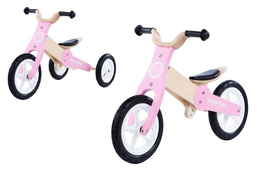 COIL Dreirad, Lauflernrad, Kinderlaufrad, Holzfahrrad, Balance Bike , 2in1, Holzrahmen, 12 Zoll Rad, Sattel aus Ökoleder, ab 2 Jahren, Rosa