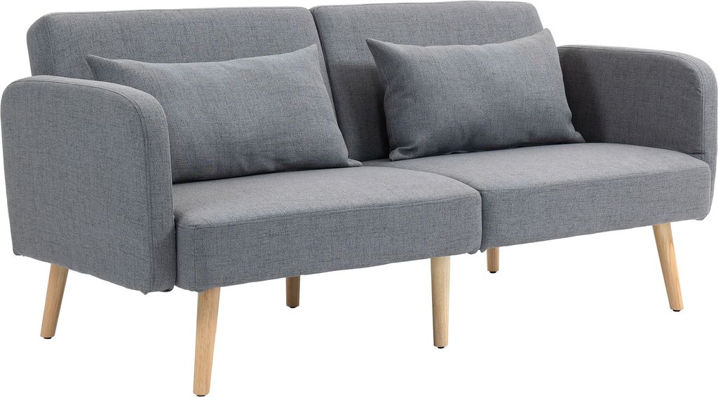 HOMCOM Schlafsofa, 2-Sitzer Klappbett mit Bettfunktion, 2 Wurfkissen, 3-Sitzer Polstersofa mit Verstellbarer Rückenlehne, Leinenoption, Grau