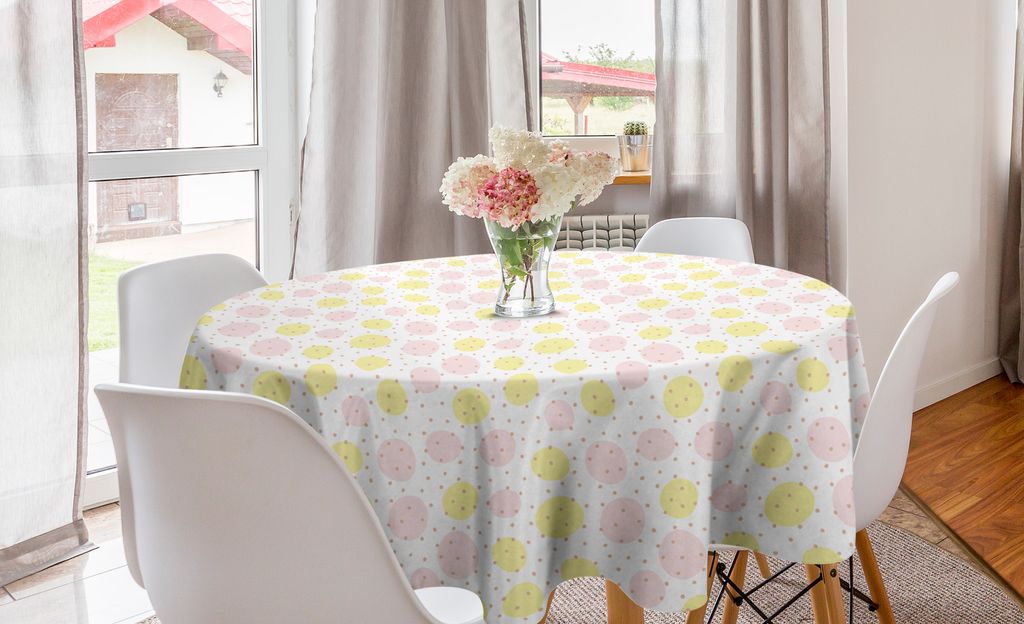 ABAKUHAUS Gelbe Punkte Runde Tischdecke, Pastel Tone Blots, Kreis Tischdecke Abdeckung für Esszimmer Küche Dekoration, 150 cm, Gelbe Rose