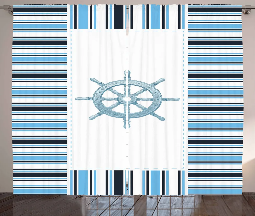 Rideaux de salon pour ambiance bord de mer thématique marine 280 x 225 cm